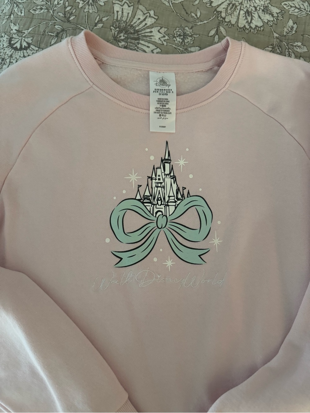 Walt Disney World Pink Crewneck Sweatshirt with Mint Bow